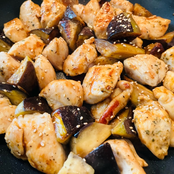 ナスと鶏むね肉の甘辛炒め
